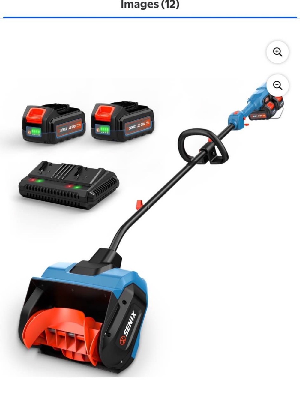 Senix Cordless Snow Blower with Dual Batteries - Blue & Orange